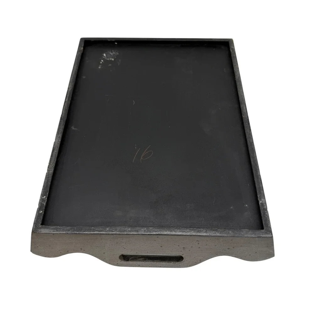 Decorative Mirrored Serving Tray Gray Wood Gold Scroll‎ Accent Handles
